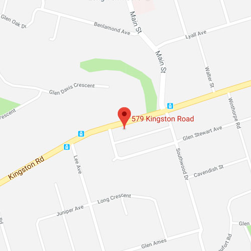 Map to office, showing major intersection of Main Street/Kingston Road